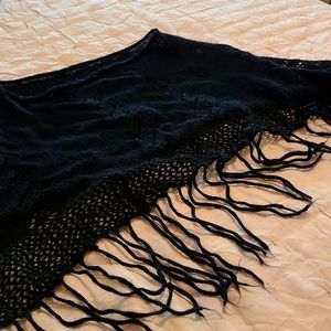 Black Crocheted Poncho - soft
